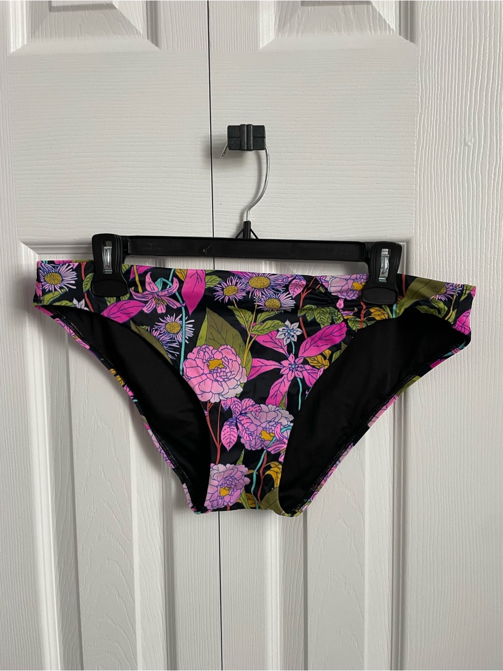 Victoria's Secret Black Floral Bikini Bottoms with Pink & Green